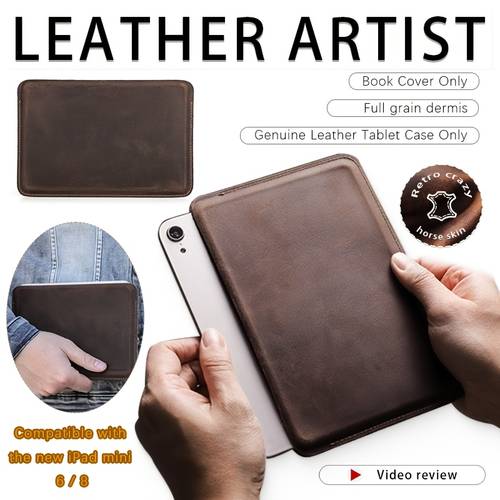 new handmade cowhide protective case suitable for ipad mini 6 7 genuine leather 7 9 8 3 inch genuine leather full coverage case with portable inner pouch for men and women