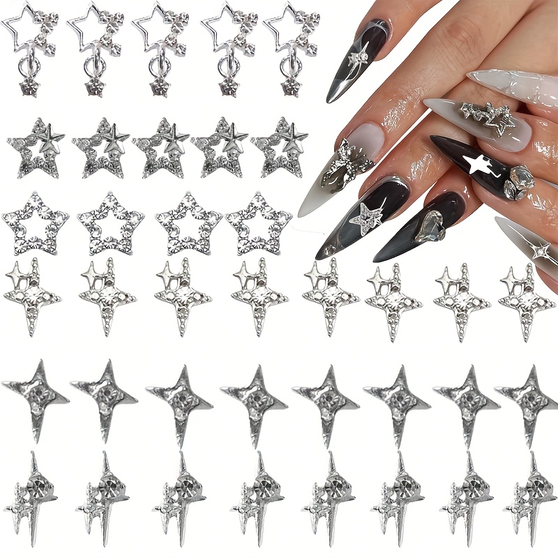 

280pcs Charms Set, Silver 3d Alloy Nail Gems With Rhinestones, Y2k Jewels, Unscented Acrylic Nails Accessories