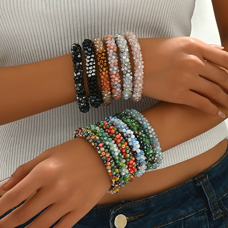 TEMU 1 Bohemian Braided Artificial Crystal Bracelet For Women, Random Color Artificial Crystal