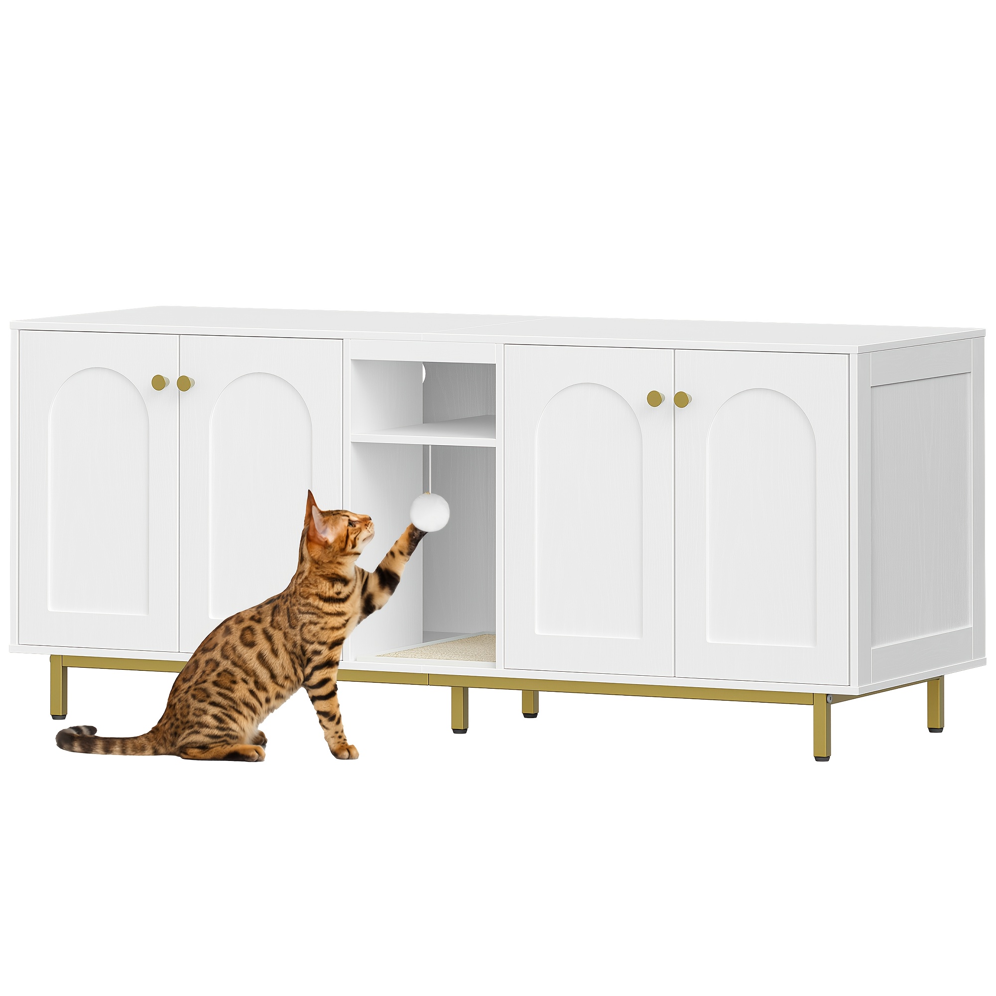 TEMU Gabinete para 2 Gatos, Armario con Habitación y de Almacenamiento, Peluches, Puede Usarse como Mueble TV, 140 x 48 x 62 cm, Hogar Multigato, de
