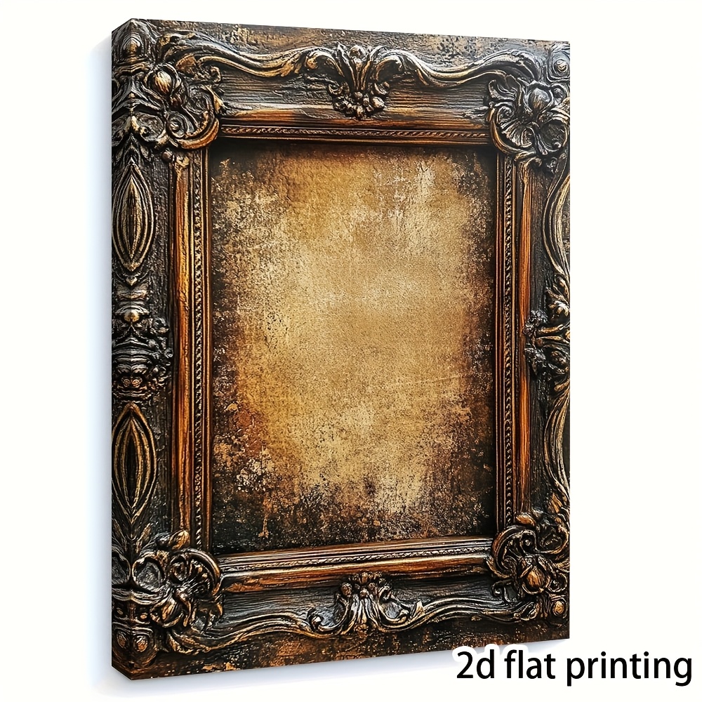 TEMU 1pc Distressed Baroque Picture Frame 11.8x15.7 Inch - Grungy Aesthetic Wrapped Canvas Wall Art With Ornate Detailing, Empty Center For Artwork,