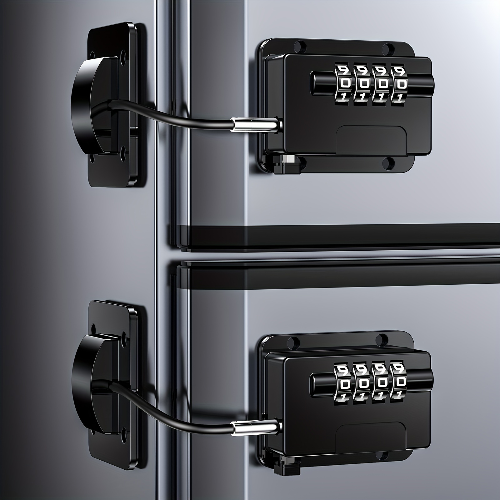 

Childproof Refrigerator Locks: Heavy Duty Combination Locks For Cabinets And Drawers, , No Keys Needed, Black Plastic