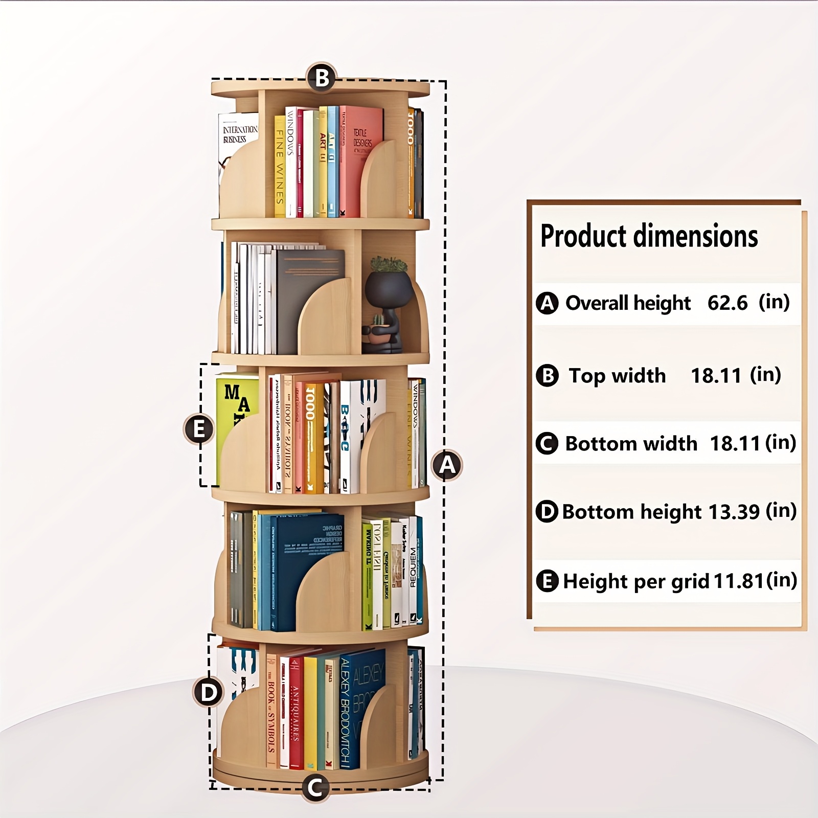 360° Rotating Wooden Book Tower, Spinning Bookshelf with 4/5 Tiers for Office, Living Room, And Room