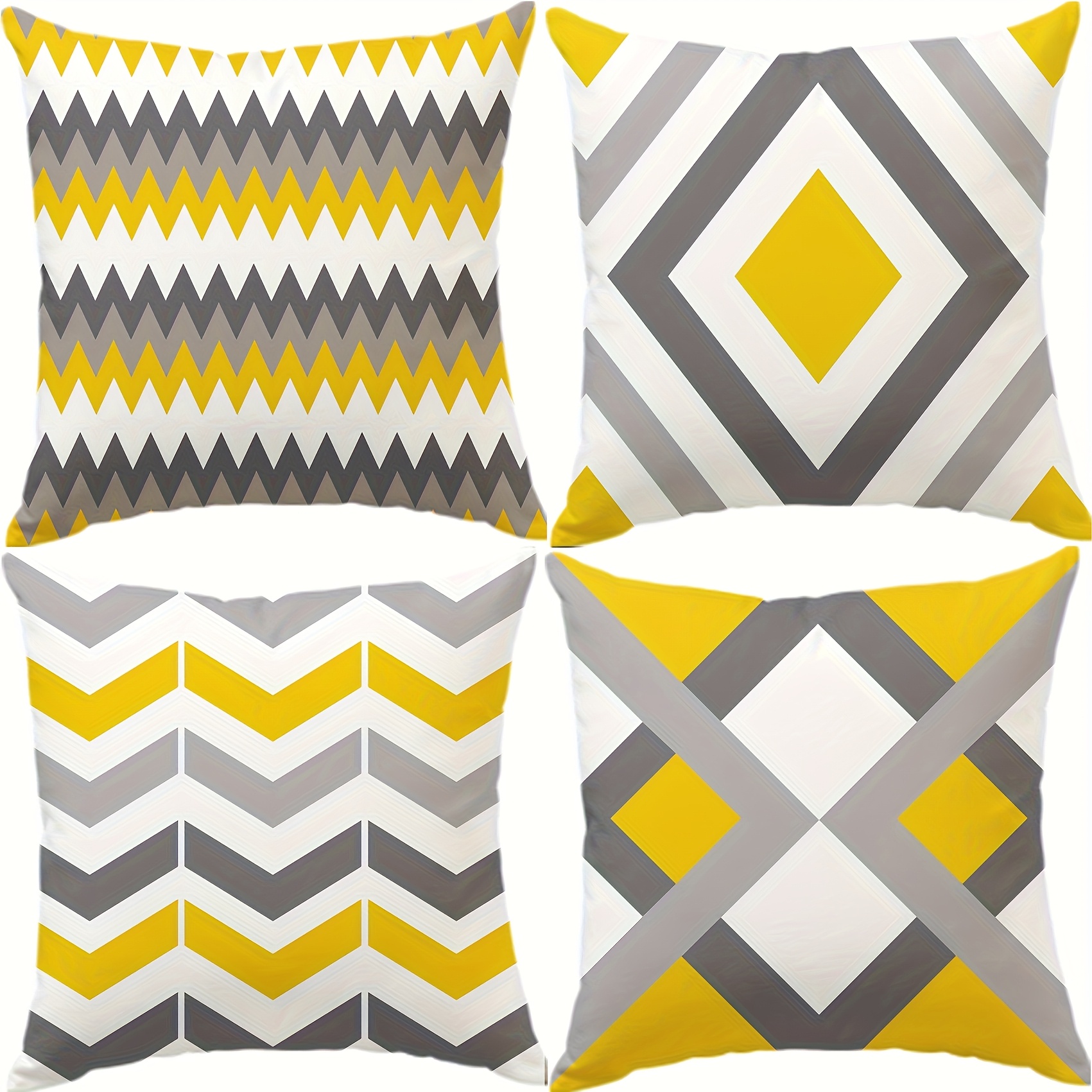 TEMU 4pcs And Gray Geometric Throw Pillow Covers, 100% Polyester, Zipper Closure, Machine Washable, Decorative Cushion Cases For Sofa And Bed, Indoor