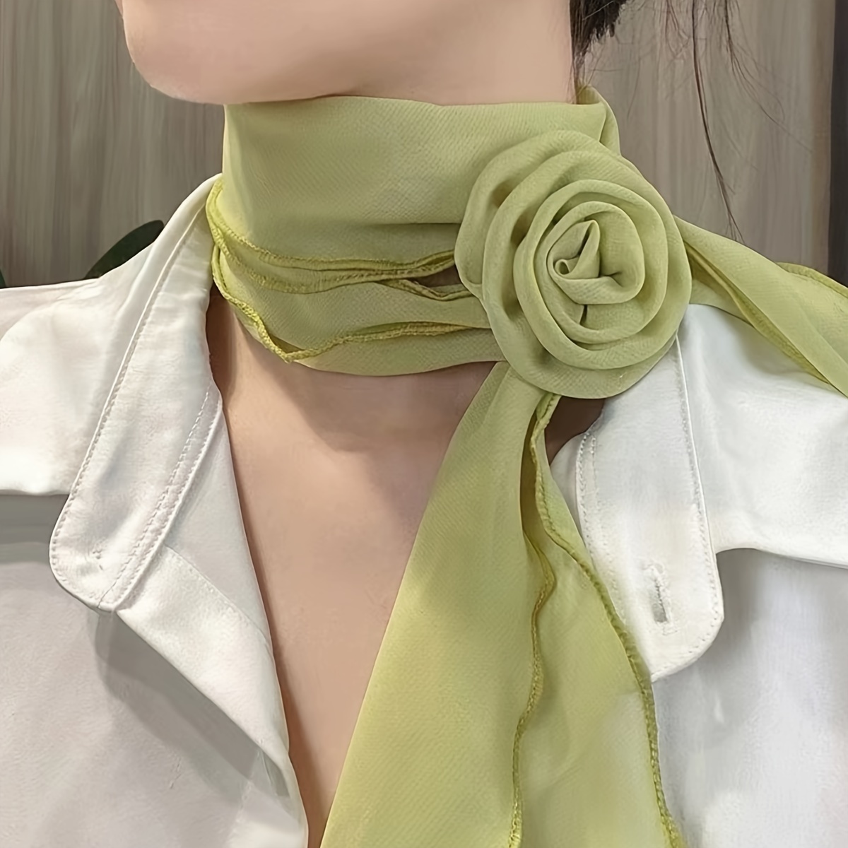 TEMU Elegant Rose Scarf - Solid Color Non-stretch Neck Wrap & Hair Accessory Suitable For Dance, Weddings, Parties - Hand Washable Spring Summer