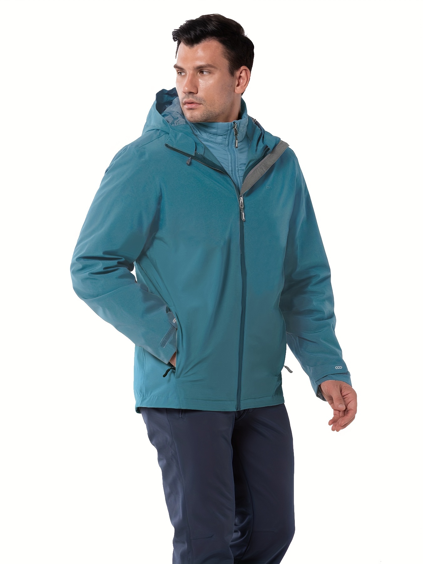 Men's 3 In 1 Casual Warm Outdoor Sports Zip Hooded Quilted Jacket, Waterproof Windproof Hiking Jacket For Autumn Winter