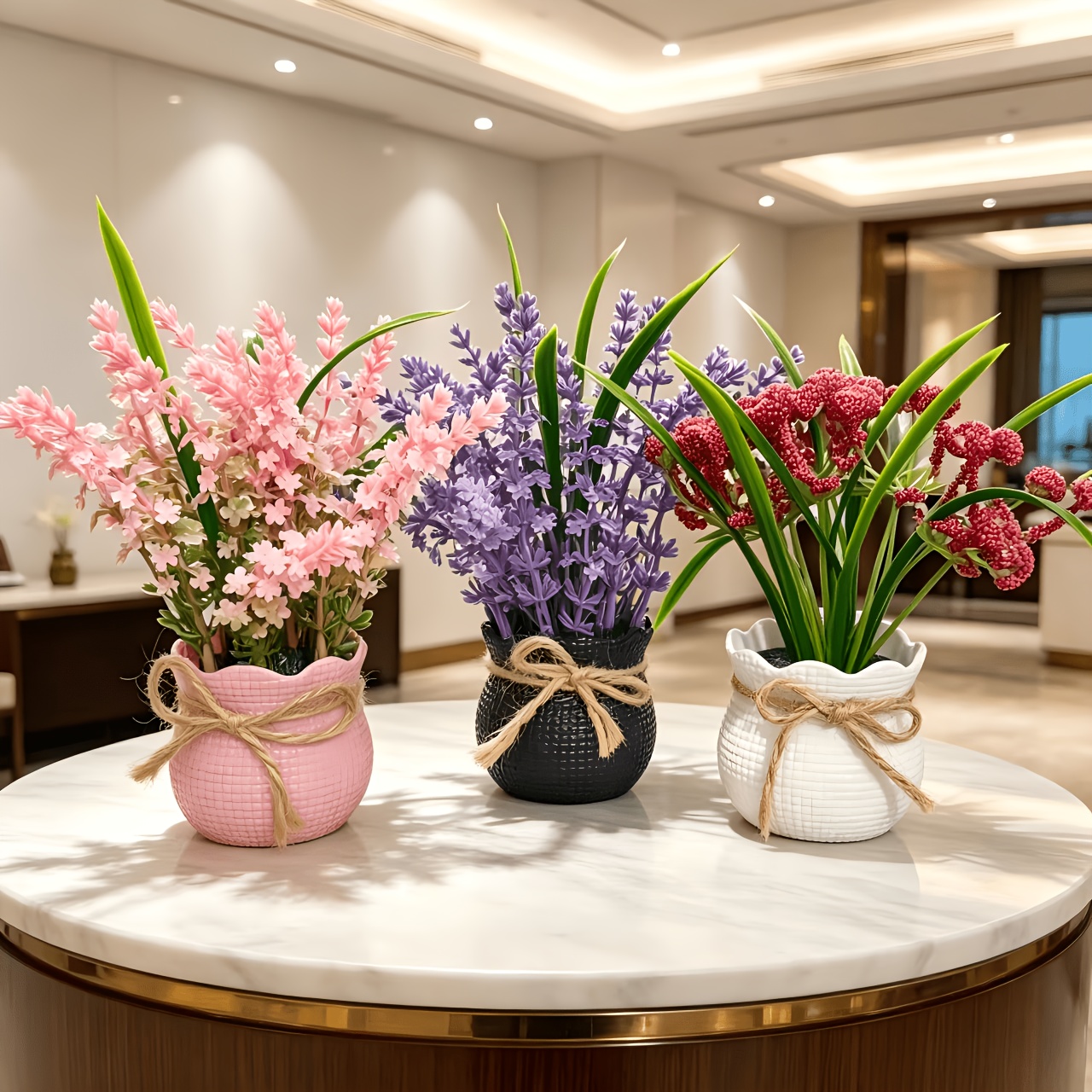 3 Pots of Artificial Potted Small Flowers, Mini Fake Flowers Desktop Home Ornaments