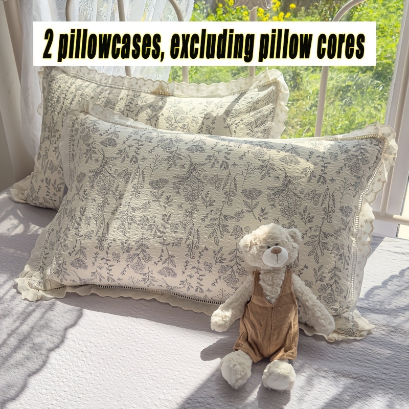 TEMU New 2pcs Exquisite Lace Scalloped Pillowcases, Polyester Fiber Floral Printed Pattern Pillowcases (2pcs Pillowcases, Without Other Items) Double