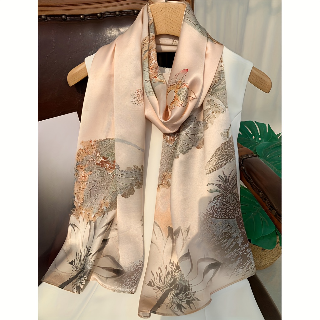 Image of New , Silk Shawl For Women, Gift For Mom, Gift For Elders, Mother's Day, 100% Silk, Silk Satin, Size: 53×170cm Long Scarf