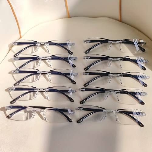 10 pairs unisex vintage frameless 1 0 to 4 0 magnification anti glare rectangular presbyopia with cleaning cloth for men women enhancement durable eyeglasses