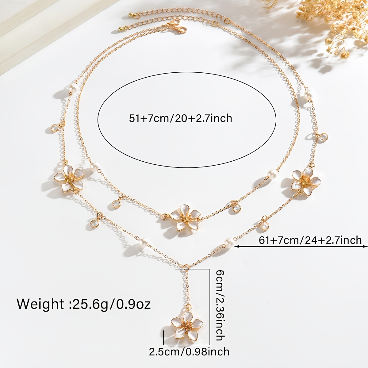 2pc Handmade Floral Pendant Y-shaped Necklace Set