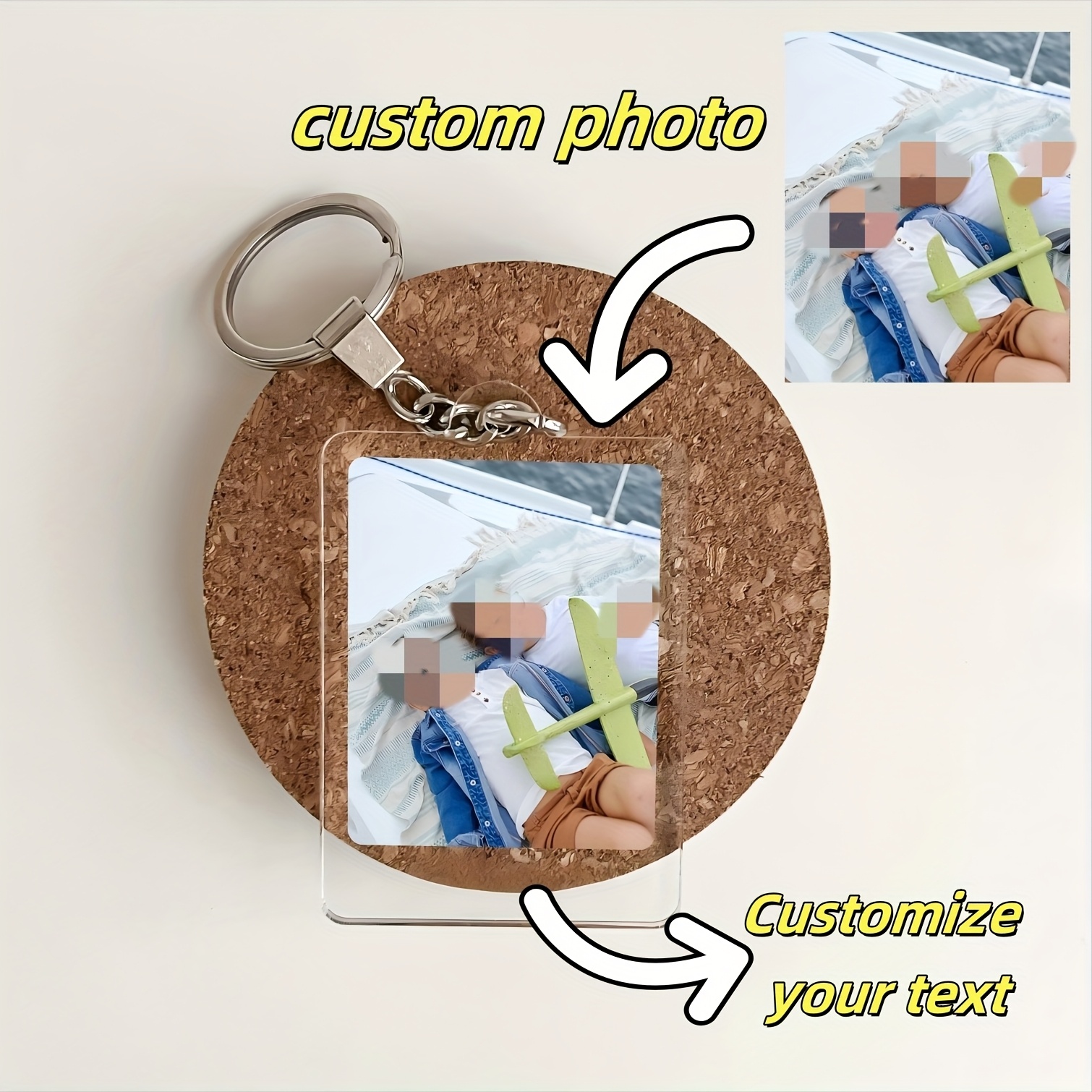 TEMU 2d Flat - 1pc Custom 2d Flat Keychain Personalized Photo Keychain Custom Photo Text Engraved Keychain Suitable For Lovers, , Couples, Wedding