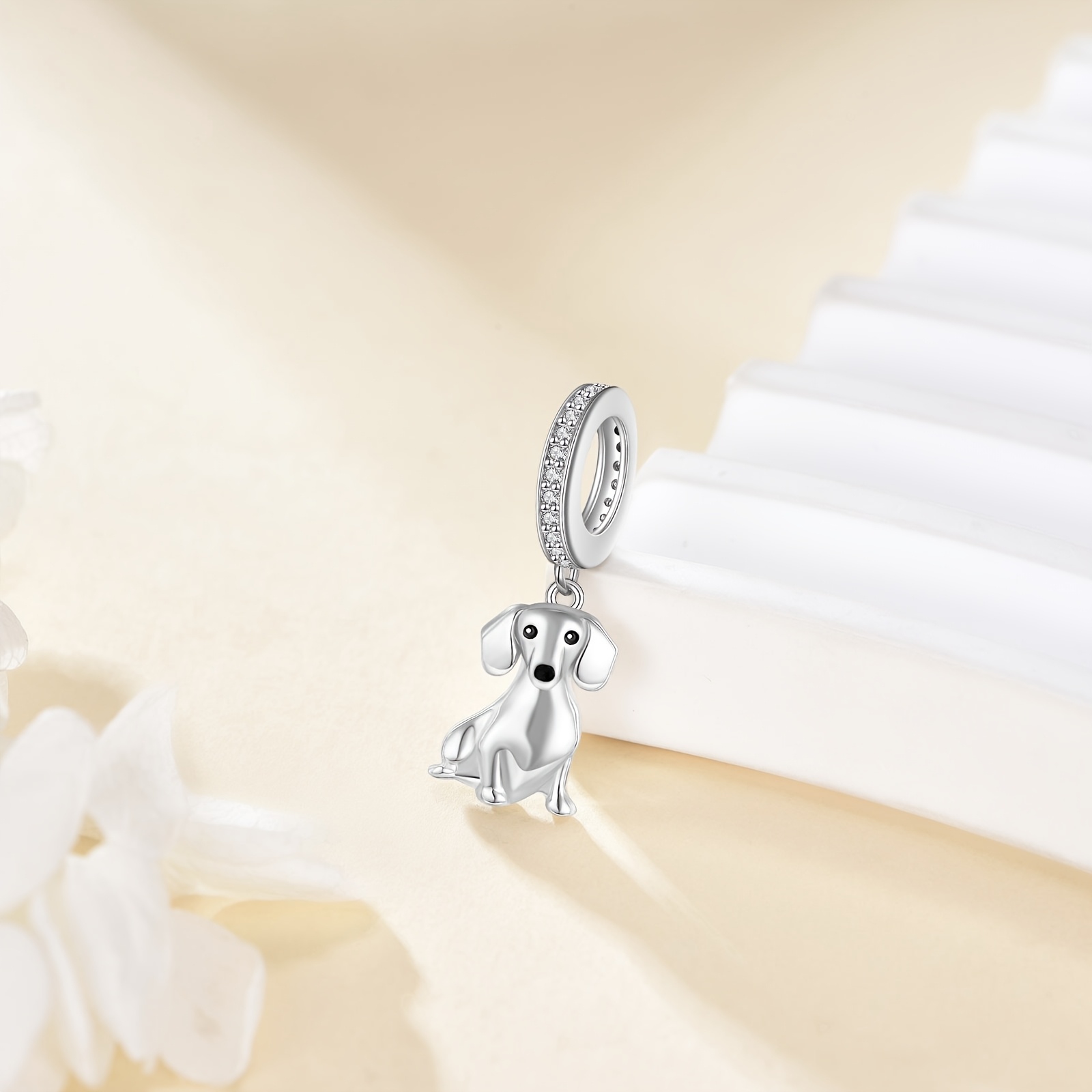 S925 Sterling Silver Dachshund Charm Bead