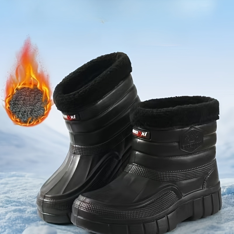 *'S Slip-On *-Calf Snow Boots Warm EVA Upper Rubber Sole, Durable High  Quality Outdoor Rain Boots for Winter, Construction, Gardening, and Car