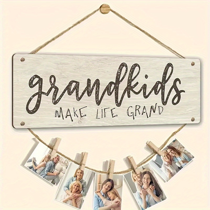 

1pc Wooden Grandkids Display 8 - Multifunctional Hanging Frame, No Needed, Decor, For , For &