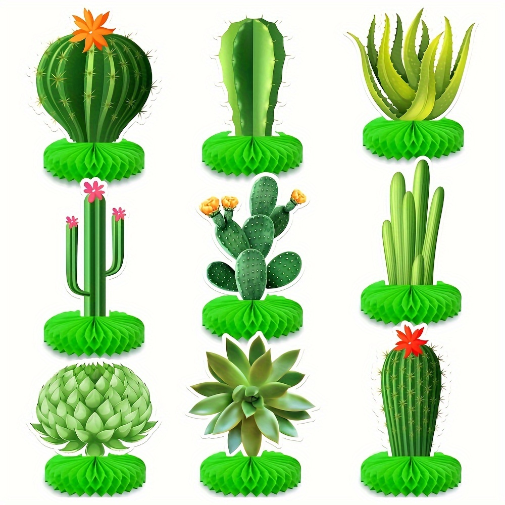 

Emerald Green Paper Cactus Honeycomb Centerpieces - 9 Pcs Succulent & Taco Fiesta Party Table Decorations For Any Occasion