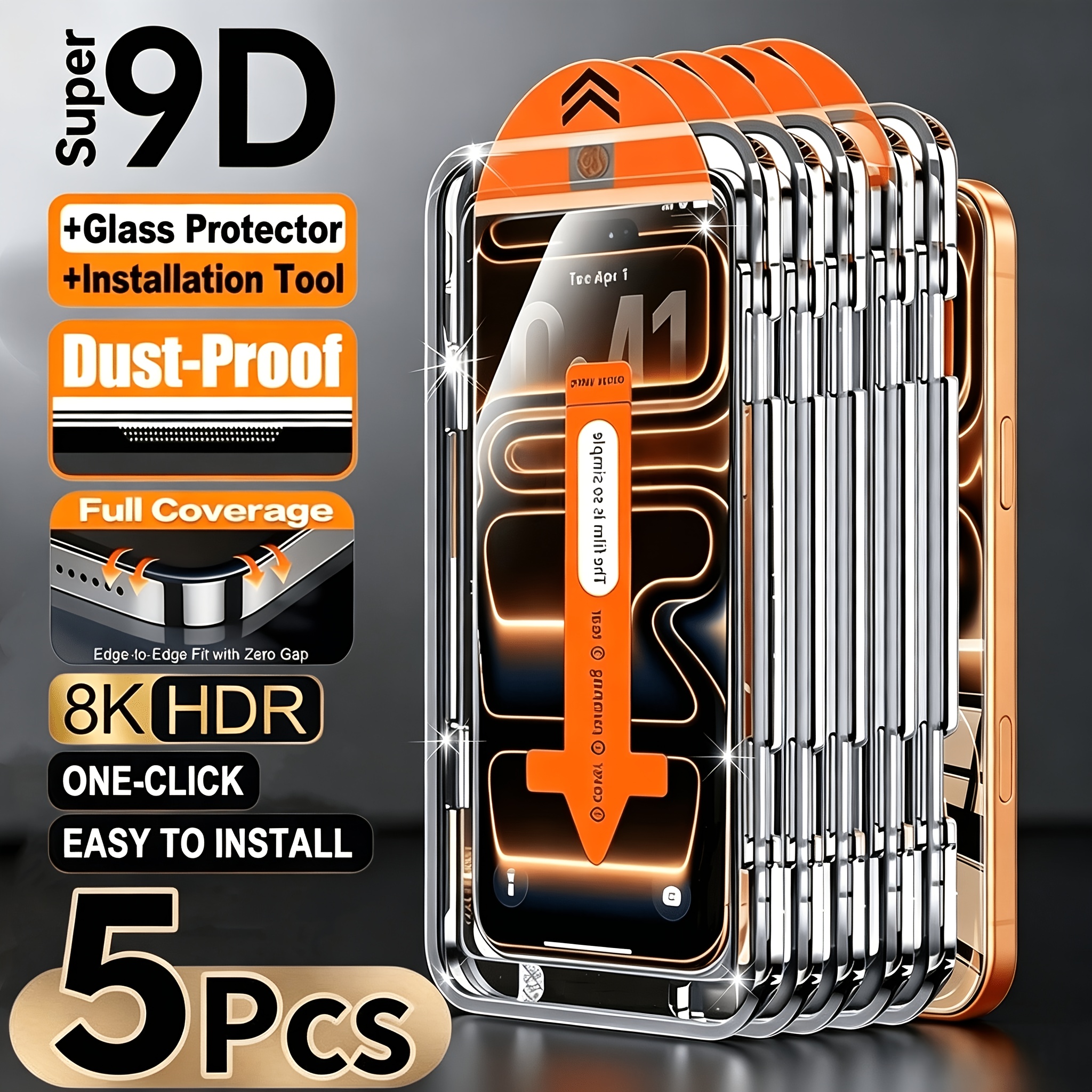 Image of 5pcs 8k Ultra Hd Tempered Glass Screen Protector With Auto Dust-, 9h Hardness, Full Coverage, Compatible - For Iphone 18/17/16/15/14/13/12 Pro Max/plus/pro & 16e/17 Air - Perfect Gift