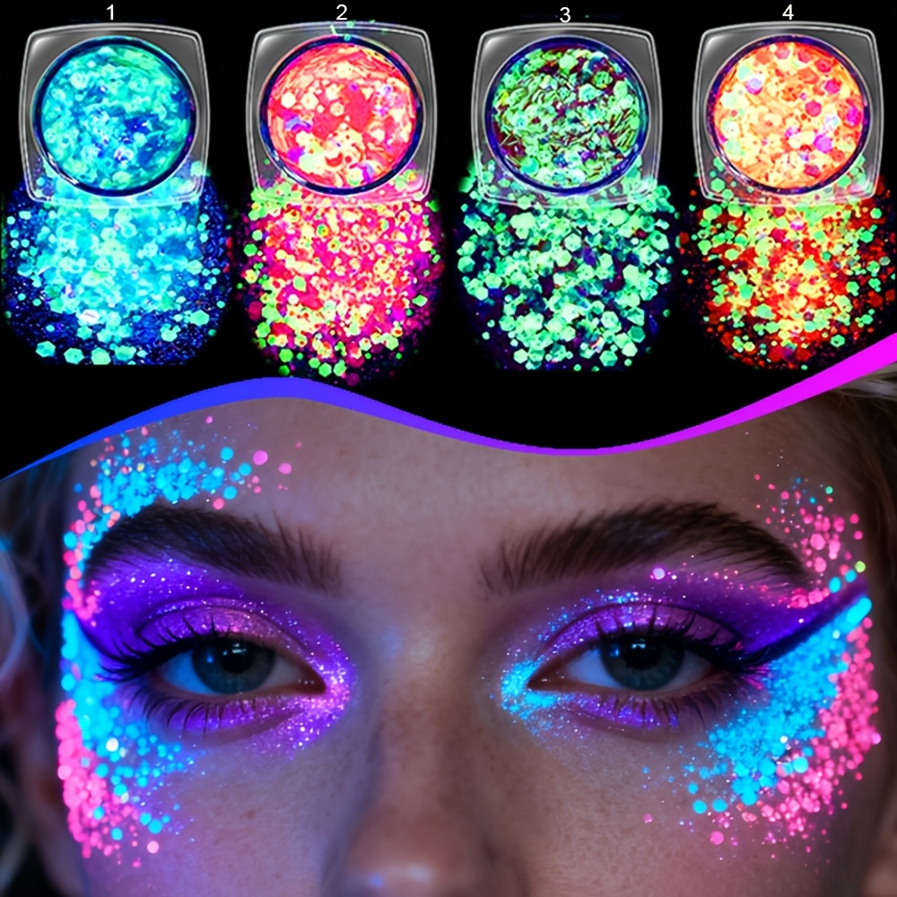   glow in the dark glitter gel water based chunky glitter quick dry self   neon glitter body face luminous glitter mardi gras carnival   edm festival outfits accessories black friday items stocking fillers