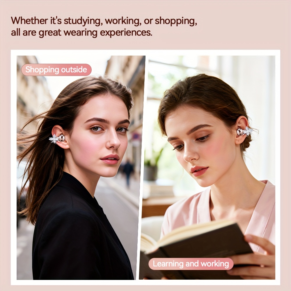 LIFEBEE OWS Clip-On Earbuds • Wireless Open Earphones with Detachable Beautiful Earrings • Comfortable Non-in-ear Design with HiFi Sound • Voice Noise Cancellation • Long Battery Life • Suitable for Exercise/Sports/Outdoors • Outdoor Headphones • Workout Audio • Fashionable Headphones • Stylish Earphones • Comfortable Fit • Hifi Audio • Outdoor Adventurers
