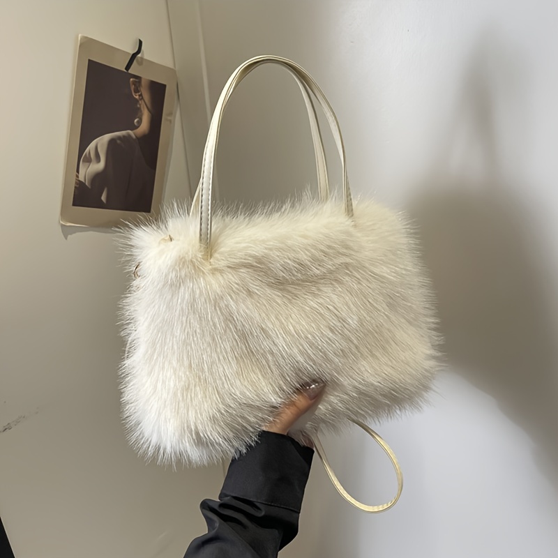 

Sacs à Main en Peluche pour Femmes en Fausse Fourrure, et Chauds pour l'Hiver, Couleur Unie, Sacs à Bandoulière