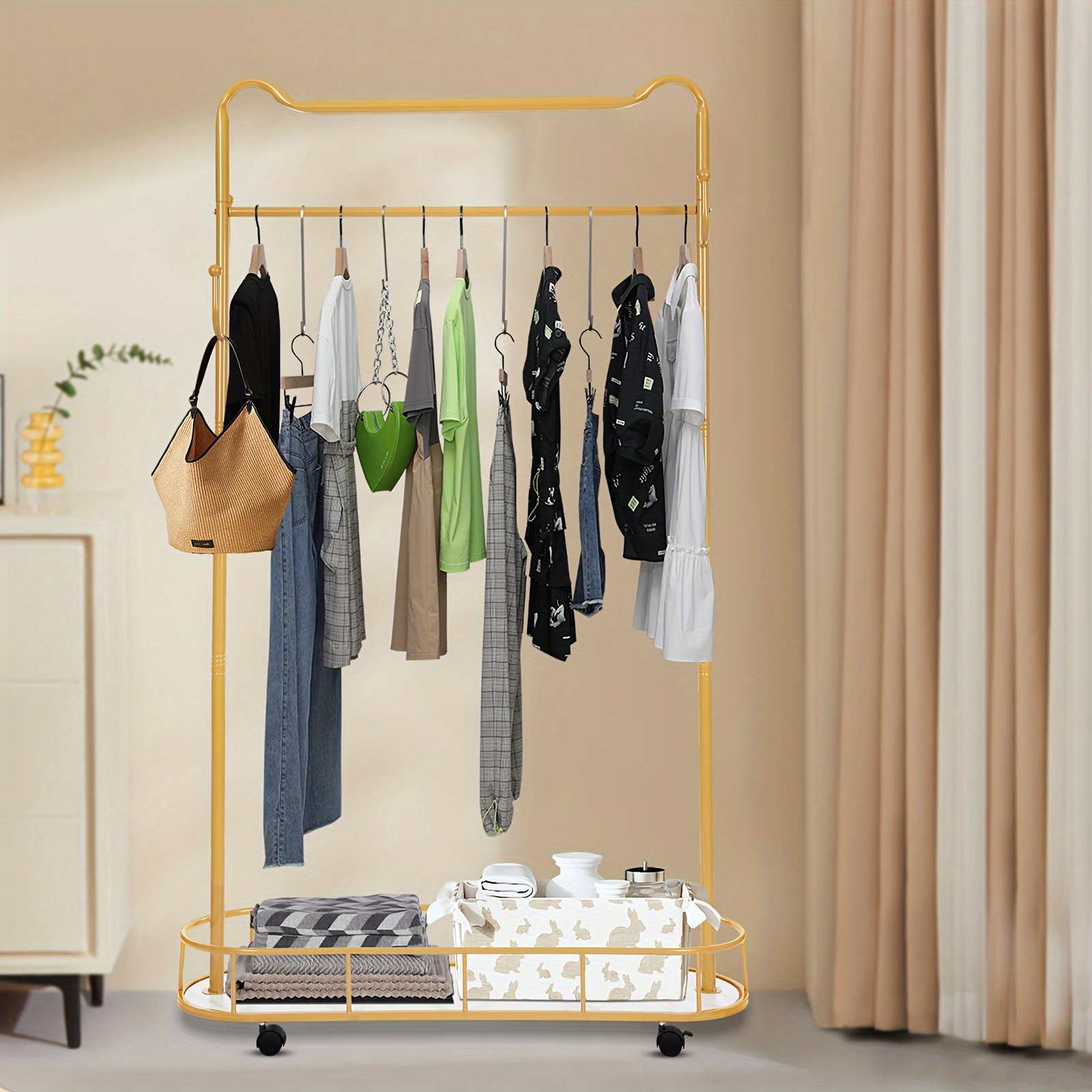 metal clothes rack movable coat rack golden coat rack Temu