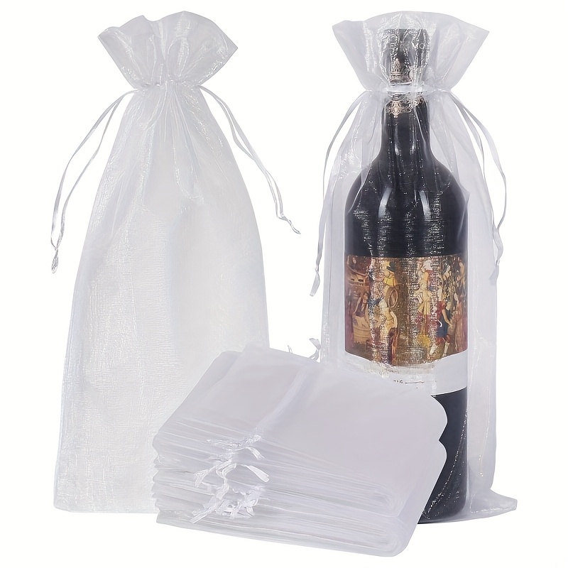 Gift For Her/him 30 Elegant Pink Organza Wine Bags With Drawstring - For Christmas, Weddings And Special Occasions, Sheer Mesh, Bottle Cap, Skirt