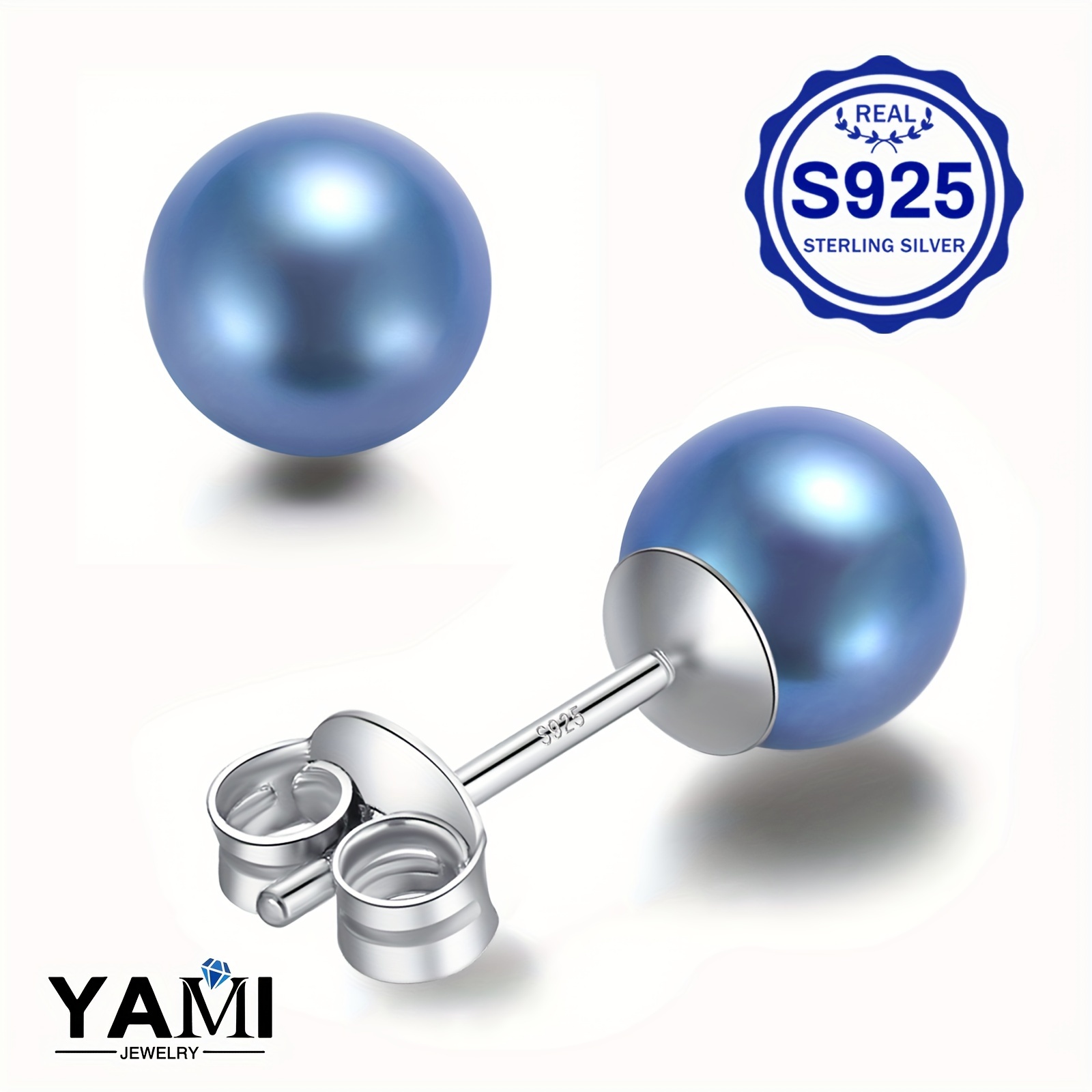Image of Cultured Round Blue Fashion S925 Sterling Silvery Earrings, Best Gift For Lovers, Mothers, Girlfriends On Festivals