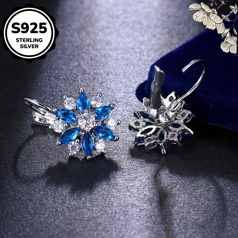 TEMU Boucles d'oreilles S925 Argenté de Neige Moissanite Boucle de Luxe Style Froid Boucles d'Oreilles Femme Cadeau d'Anniversaire Surprise