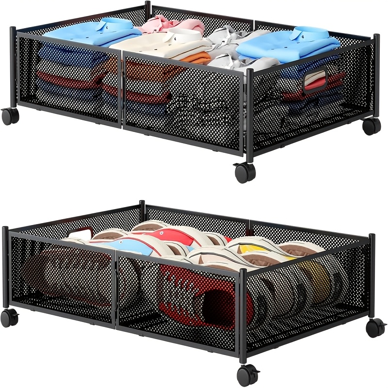 TEMU 2 Pack Under The Bed Storage Containers With Wheels And Handles For Shoes, Clothes, Books, Blankets For Home Organization, Under-bed Storage