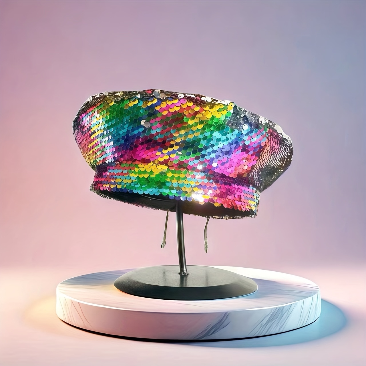 8596 Women Sequin Beret French Hat Casual Sun With Adjustable Strap womens french beret hat multicolor sequins - Temu main image 2