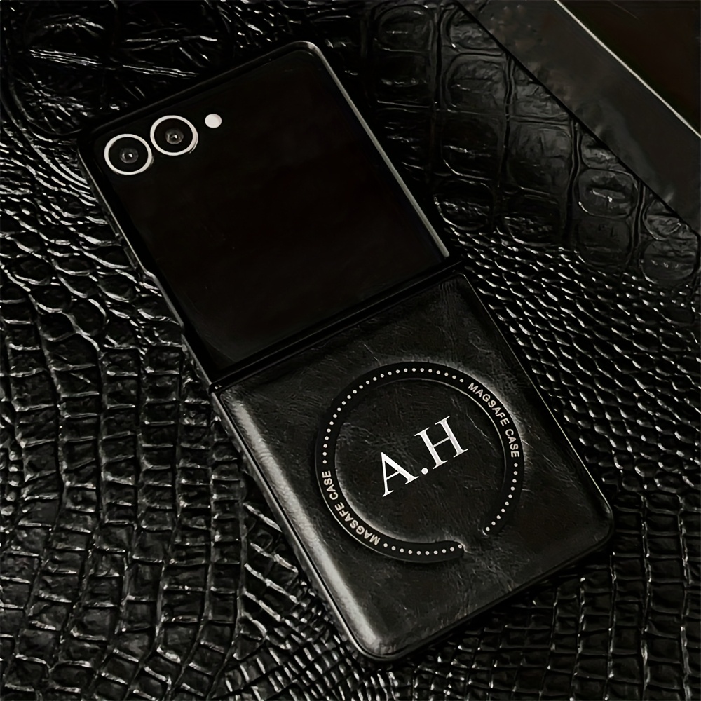 TEMU Coque de téléphone - Lettres de nom personnalisées, anneau d' magnétique, design en cuir, coque de téléphone en cuir pour Samsung Galaxy Z Flip