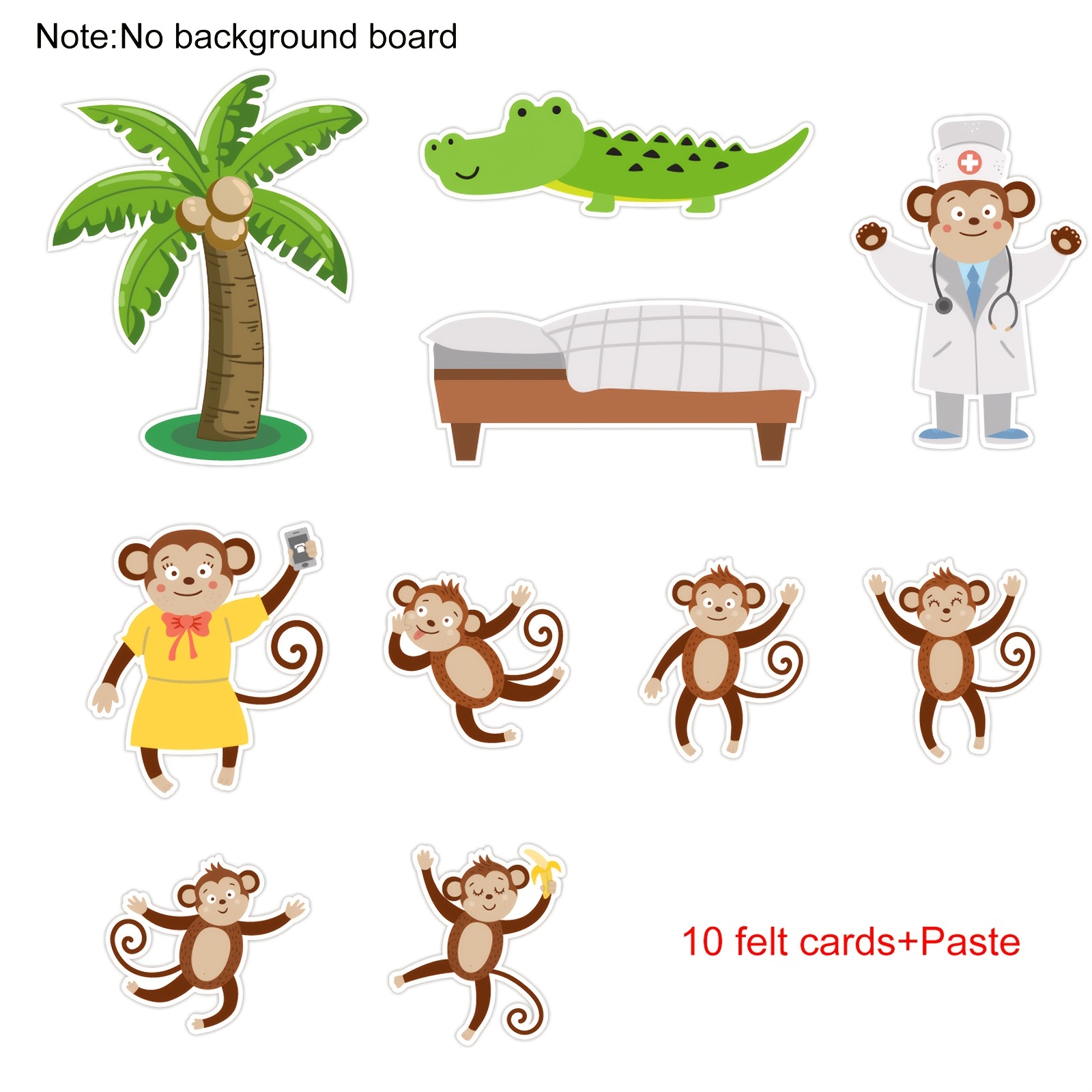TEMU 5 Little Monkeys Felt For Story Set - Teacher Classroom Supplies, Reusable Felt Pieces For & Interactive Teaching, Back To School