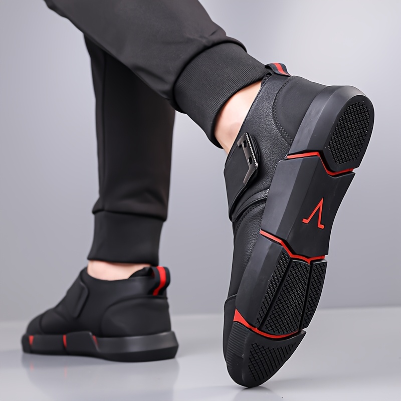 Men'S Casual Sneakers with Adjustable Hook-and-Loop Closure, Black & Red Accents, EVA Sole, Low-Top Design for All-Season Comfort - Perfect for Hiking & Outdoor Activities, Hiking Footwear | Stylish Casual Shoes | Durable Footwear