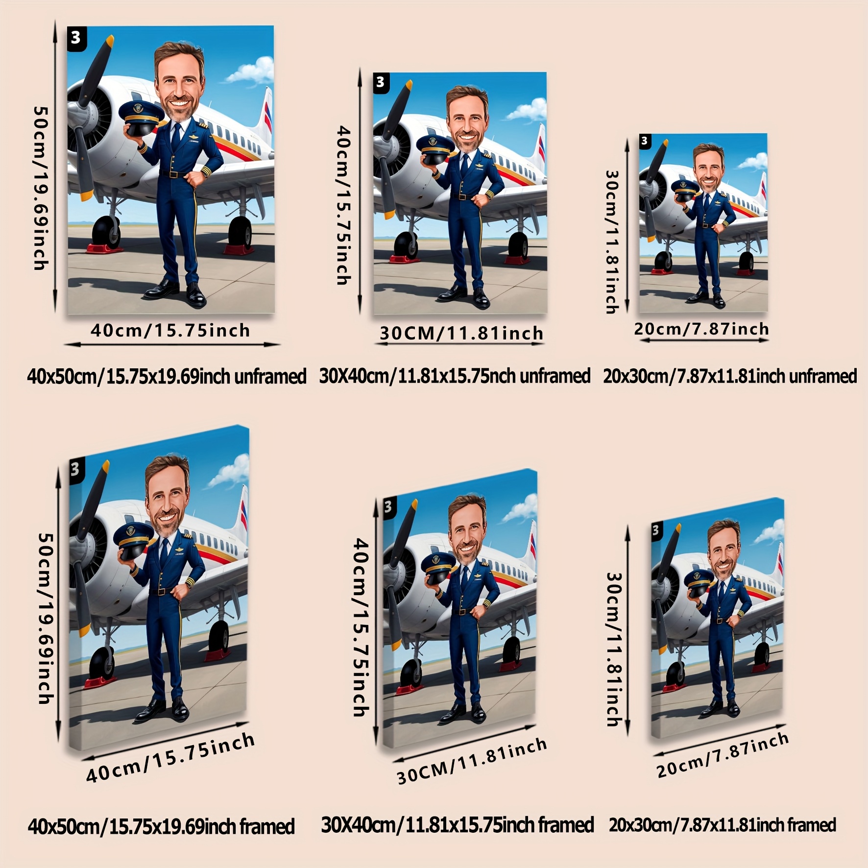 TEMU Customized Personalized Pilot Cartoon Portrait Poster, Captain Customized Gift, Canvas Painting Printing Art Poster, Home Decoration, 5 Pilot