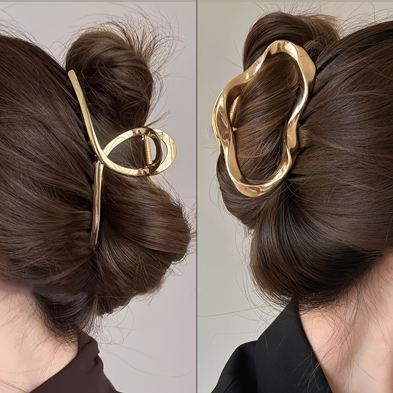 TEMU 2pcs Set Of Golden Hair Clips, Irregular Cloud Cloud Plate Hair All-match Temperament Women's Hair Additions