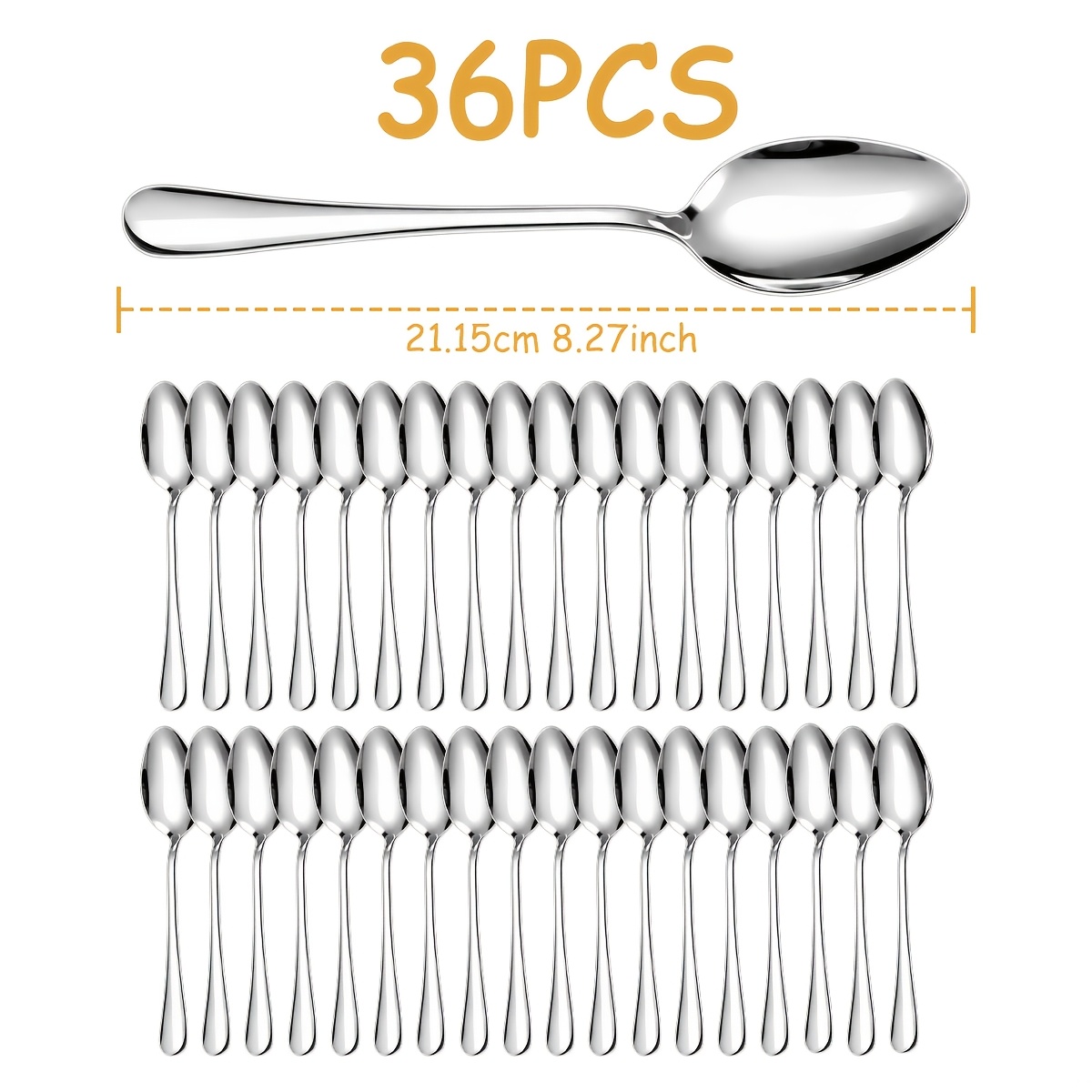 Image of 36pcs Dinner Spoon Set, 8.27-inch Stainless Steel Table Spoon, Silvery Mirror Polished Cutlery Spoon, Thickened Metal Replacement Table Spoon, Suitable For Home Kitchen, Restaurant, Dishwasher Safe