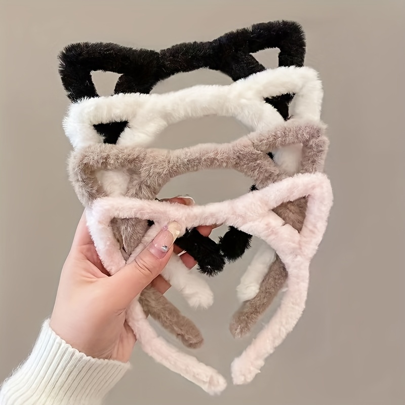 Image of 4pcs Cat Ear Plush Headbands, Women Frosted Large Size Headbands, Not Easy To Damage, Easy To Carry, Multiple Colors Optional, Suitable For , Braiding, Party And Wearing Hair Accessories