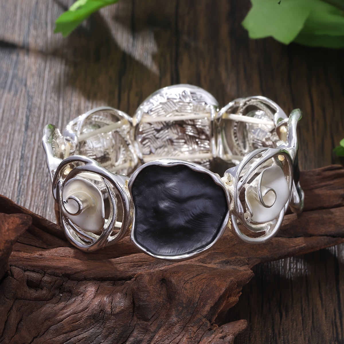 Image of 1 Stretchy Elastic Bracelet, Alloy Bohemian Round Flower Enamel Thin Coating Elastic Bangle, Luxury Gift For Women And, Party Gift