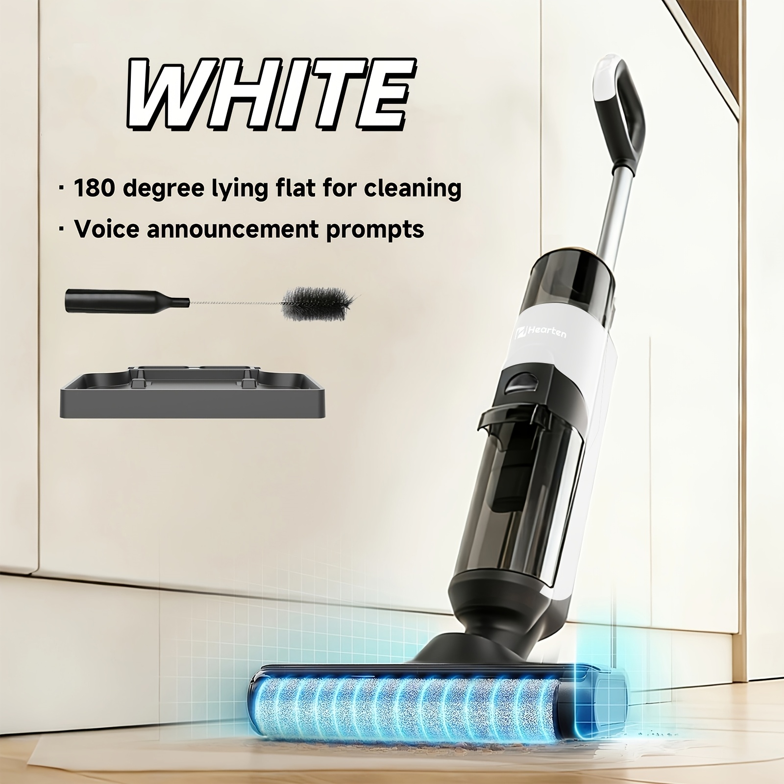 TEMU Aspirateur et serpillière portable, silencieux et intelligent, autotracteur, avec vocale et auto-nettoyage, idéal pour les sols durs, les poils