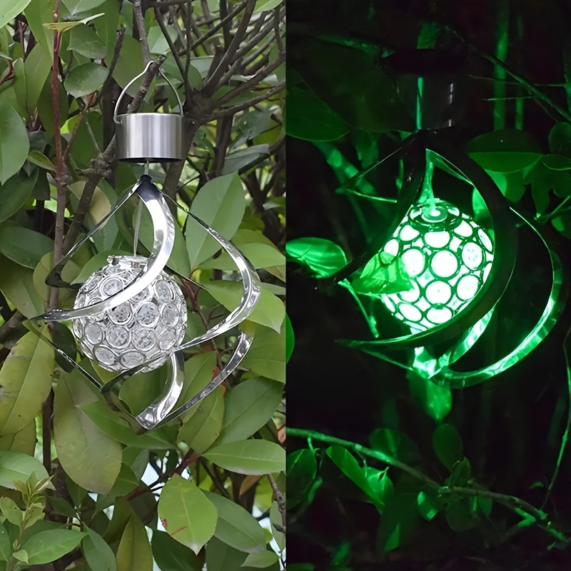 

1pc Solar Powered Hollow Globe Light Wind Catcher Wind Chime Landscape Light, Stainless Steel Pendant For Garden Patio Decor, Color-changing Led, Outdoor Hanging Lamp