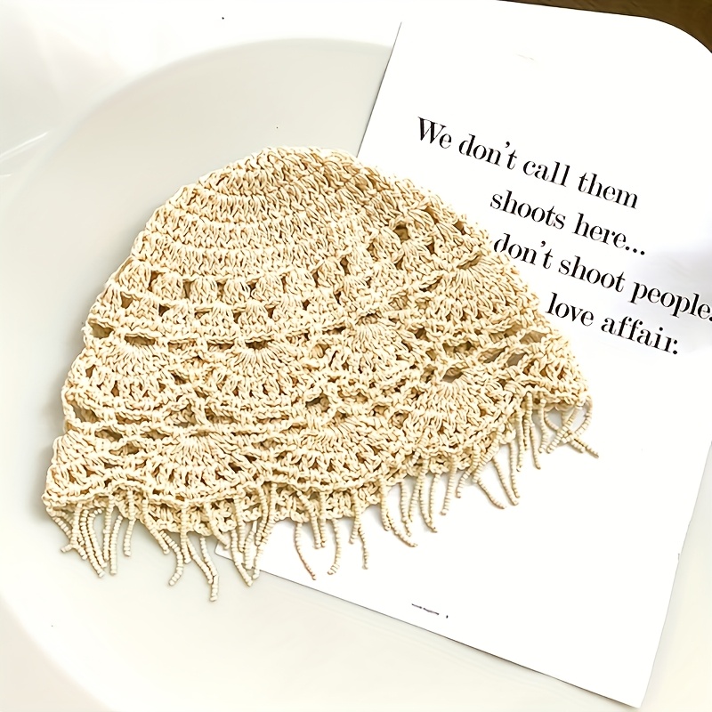 TEMU 1pc Elegant Handmade Beaded Tassel Hat, Breathable , Women's Pearl Embellishment, Multifunctional Fashion Headscarf (decorative Additions Color