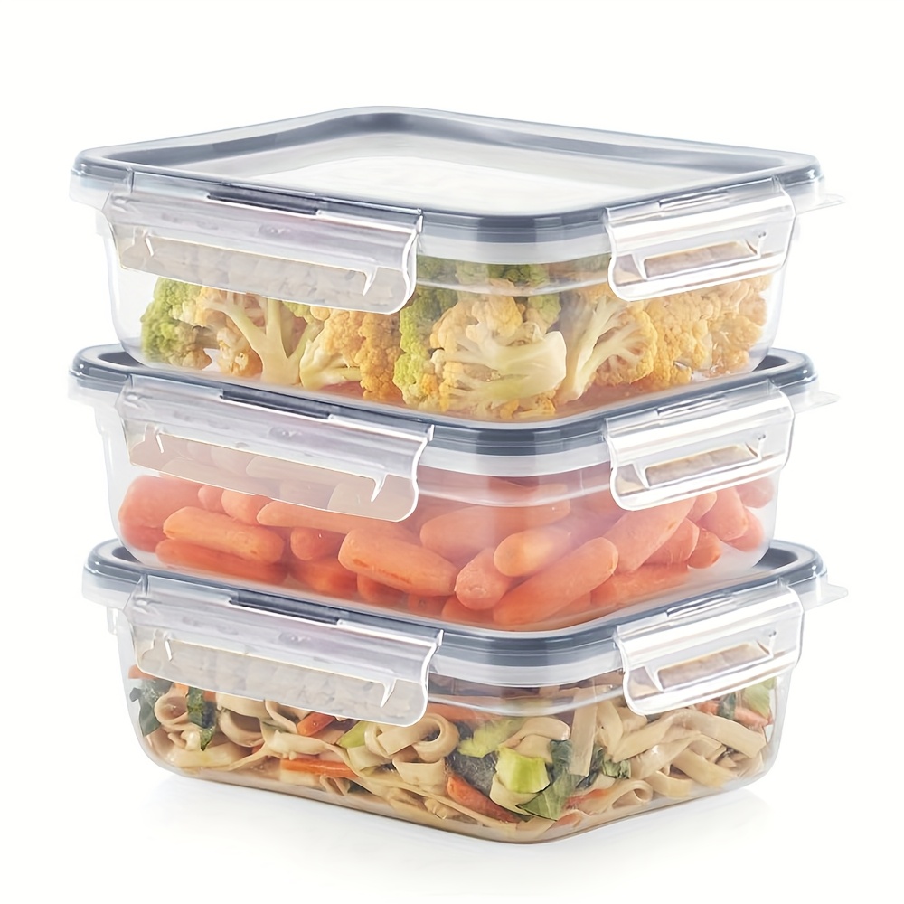 

3pcs Plastic Food Storage Containers Set, Leakproof & Airtight Locking Lids Rectangular, Lunch Box, Non-toxic Bpa-free Lids, Microwave Dishwasher Freezer Safe