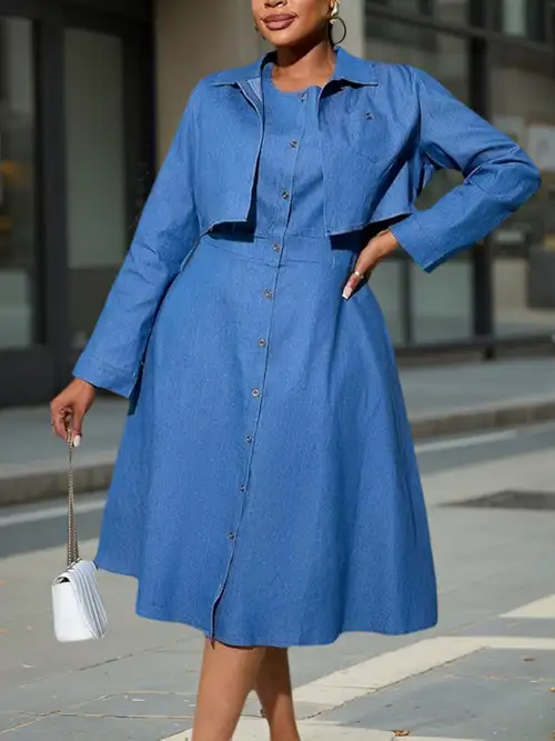 denim two piece dress Denim Two-Piece Set FashieDoll