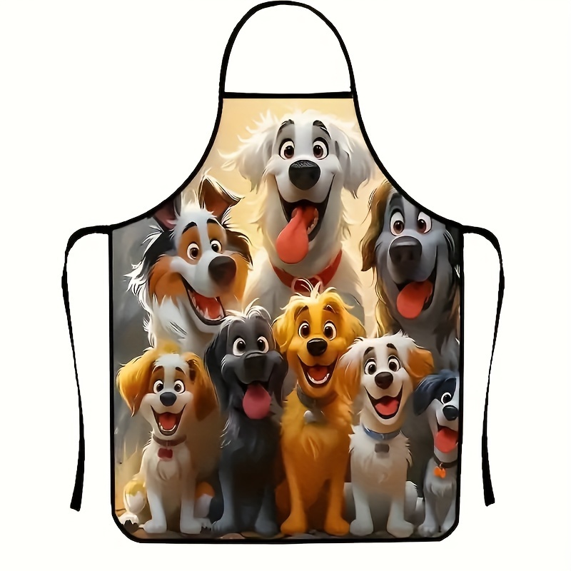 

1pc Dog Lovers Apron, Cartoon Puppy Design, Sleeveless Kitchen Cooking Apron, Home Cleaning Accessory, Polyester Fabric, For Pet Enthusiasts - Home Kitchen Supplies