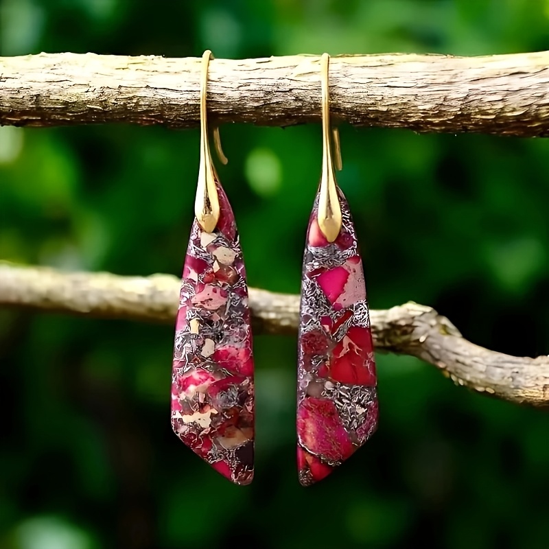 Image of Natural Mixed Color Geometric Pendant Earrings | Bohemian Ethnic-style Dangle Earrings | Women's Fashion Earrings For