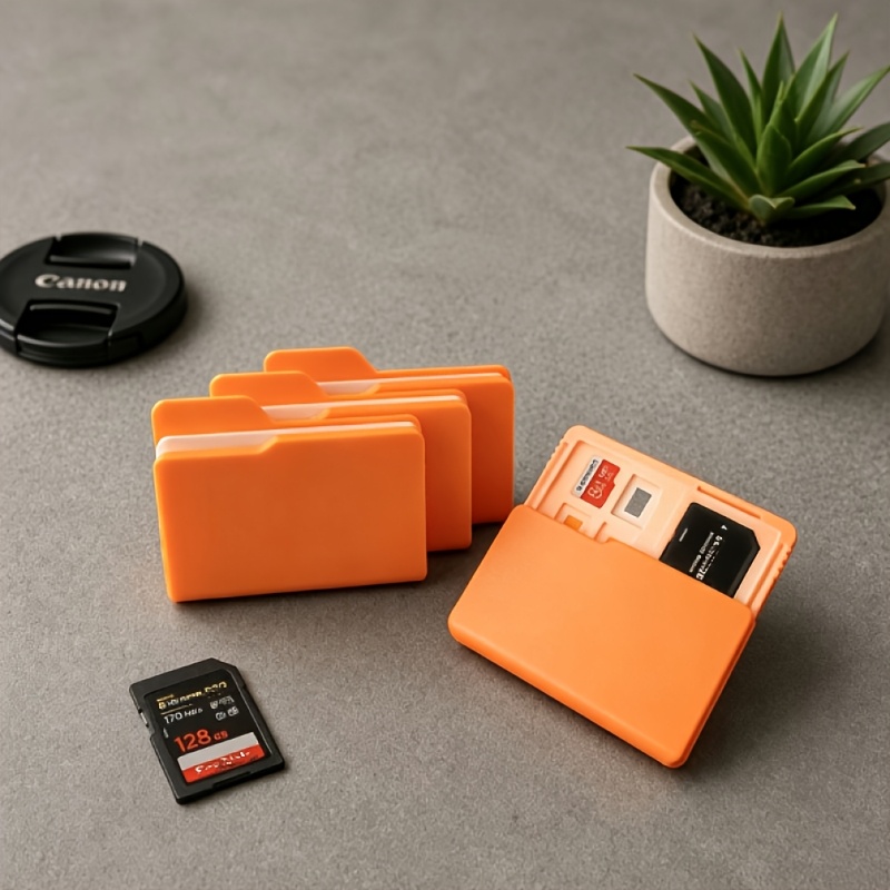TEMU Orange Plastic Sd/tf Card Storage Case, Folder- Memory Card Protector, Drop-proof, Scratch-resistant, Anti-magnetic, Moisture-proof, Photography