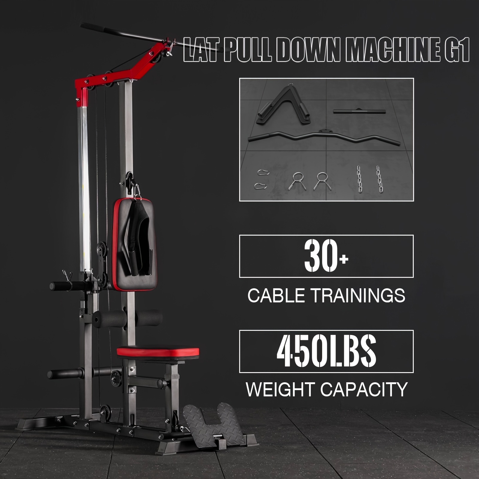 

Upgraded Travel Lat Pull-down Machine, Lat Row Cable Machine With Flip-up And Plates Storage Posts, High And Low Station With Huge Cushion, Home Gym Fitness Equipment