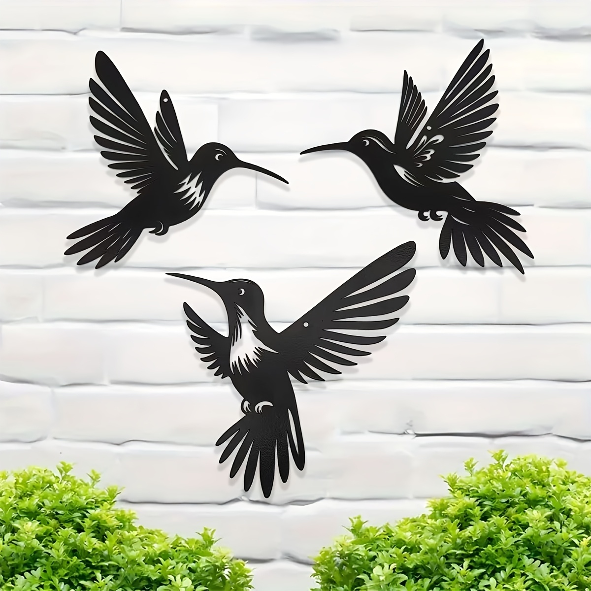 packung mit 3 metallvogel-wandkunst-dekorationen, schwarze silhouetten-  wandkunst für den außenbereich,   für ihren garten, terrasse und küche zu hause, schlafzimmer, wohnzimmer, badezimmer - eisenkunstdarstellung zum aufhängen im innen- und außenbereich