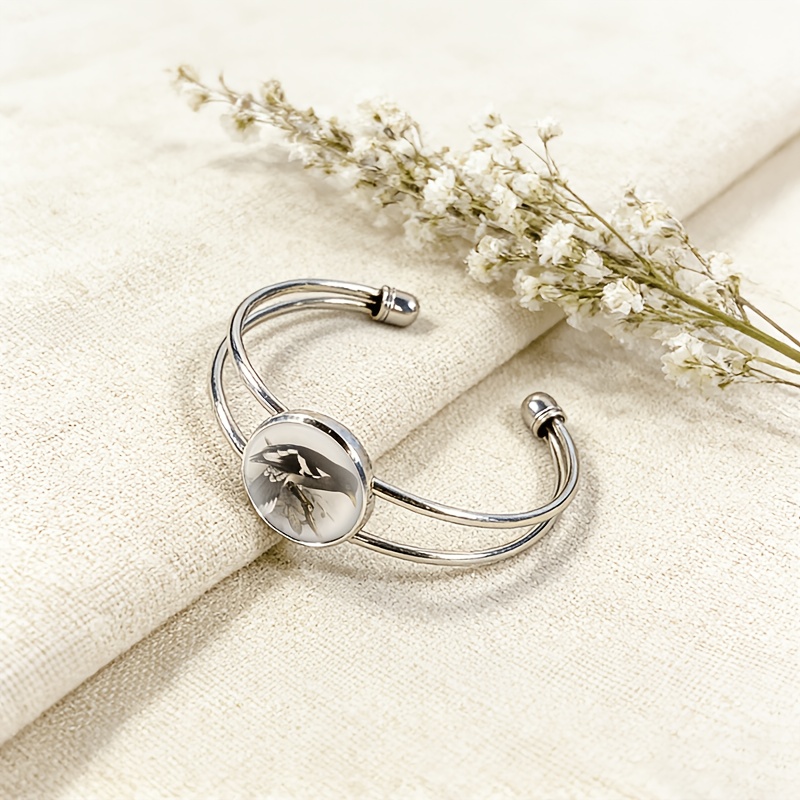 Adjustable Open Bangle with Bird & Branch Pattern, Retro Style