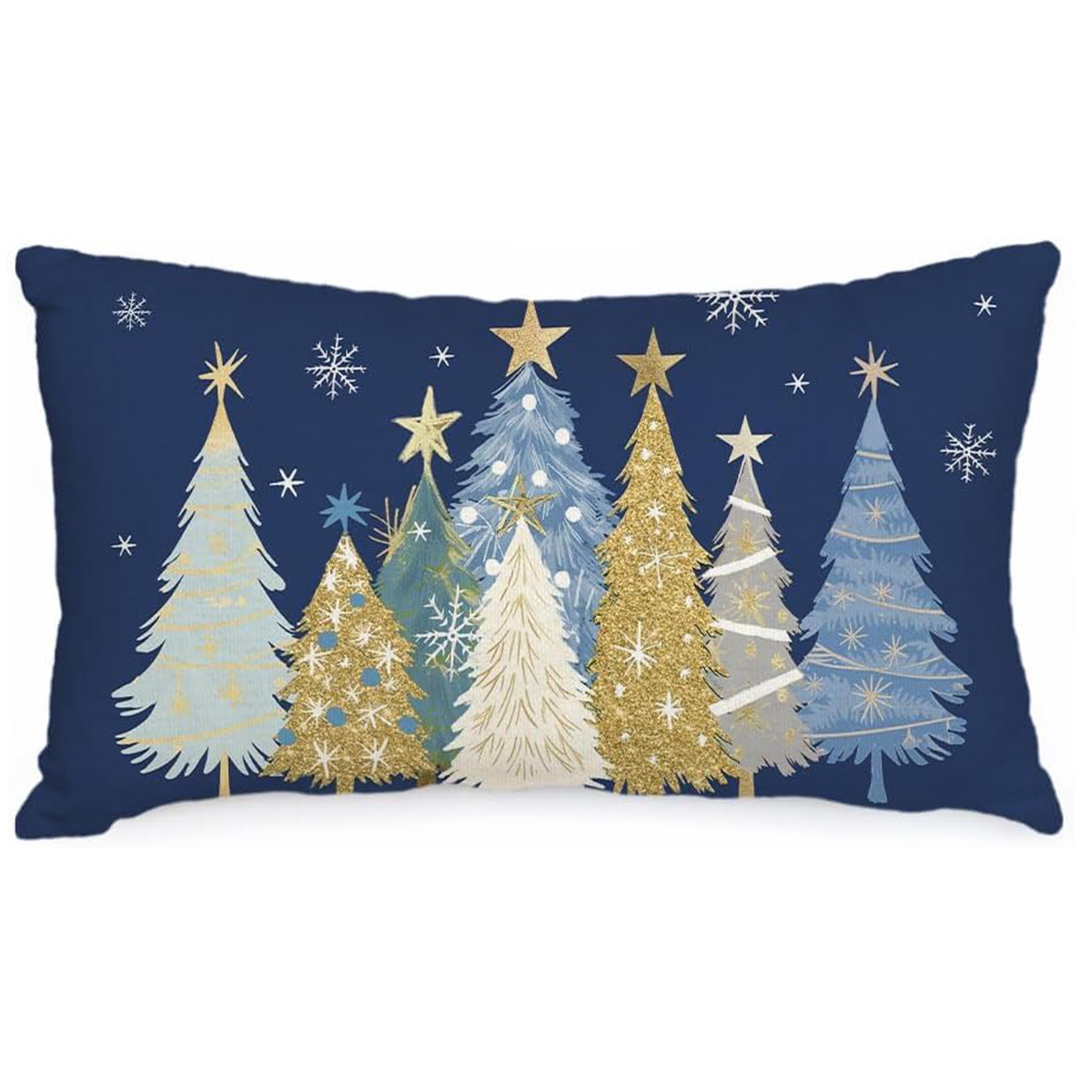 

Watercolor Christmas Tree & Stars Pillow Cover 12x20 Inch - Farmhouse Style Winter Decor For Sofa And Couch, With Zipper Closure